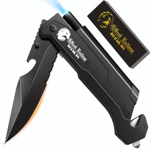 Pocket Knife for Men Women, 7 in 1 Multitool Pocket Folding Tactical Knife, Survival Knife for Hunting Camping Fishing with Seat Belt Cutter, Glass Breaker, Stocking Stuffers Fathers Day Gift for Dad