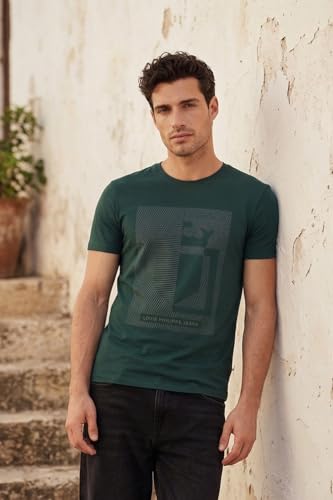 Image of Louis Philippe Men's Slim Fit Signature Graphic Print Premium Breathable Cotton, All Day Comfort Half Sleeve Crew Neck Tshirt