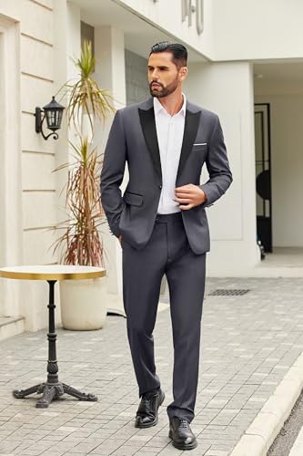 COOFANDY Men's Wedding Suits 2 Piece Tuxedo Jacket One Button Peak Lapel Suit Jacket Dress Pants for Dinner,Prom,Party3