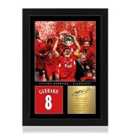 LOOKS FANTASTIC - Contemporary Black Wooden Frame (A4) 33cm x 24cm IDEAL FOOTBALL FAN GIFT- Brilliant for Bedroom, Office and Mancave DISPLAY OR HANG ANYWHERE- Strut Mount Included FRAMED PHOTO GIFT- Digitally reproduced signature of Steven Gerrard l...
