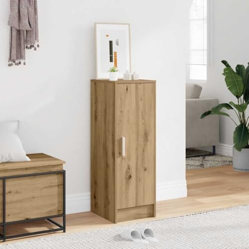 SooIarix Zapatero con aspecto de madera envejecida, 32 x 35 x 92 cm, estrecho con puerta y 6 estantes, cerrado para ahorrar espacio, para zapatero, pared, almacenamiento y almacenamiento organizado