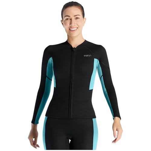 Chaqueta superior de neopreno para mujer 1.5mm manga larga con cierre frontal, traje de buceo cálido para natación, surf y snorkel miniatura 2