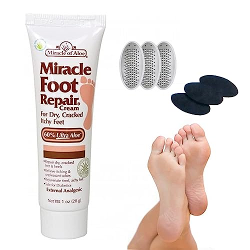 Replacement Blades with Emery Pads, and Miracle Foot Repair Cream Fast Relief for Dry Cracked Itchy Feet- 3 Pack