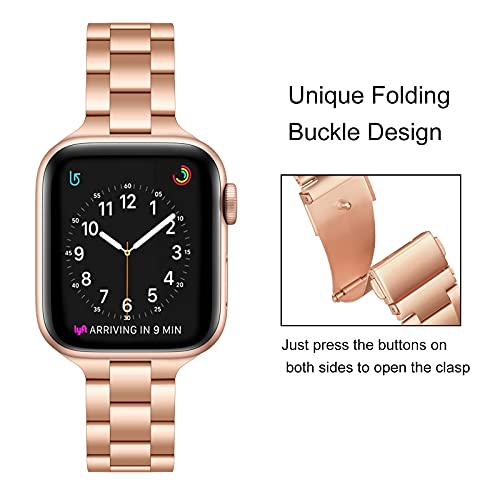 Omiu Thin Band Compatible With Apple Watch 40Mm 38Mm 41Mm 42Mm 44Mm 45Mm 49Mm, Premium Stainless Steel Metal Replacement Adjustable Wristband Strap For Iwatch Ultra Se Series 8/7/6/5/4/3/2/1 Women Men #TOP7