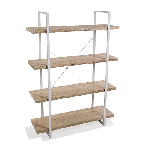 Versa Kiel Estantería de Pared de Estilo Industrial Biblioteca, con 4 Baldas o Estantes Librería Comedor Salon, Medidas (Al x L x An) 141,5 x 33 x 100 cm, Madera y Metal, Color Marrón y Blanco