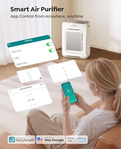 Air Purifier for Home Large Room up to 3000Ftยฒ, HEPA Air Purifier with Washable Double-Sided Filters, Smart WiFi, AQI Display, Air Cleaner for Pets, Allergies, Dust, Pollen, 15dB Sleep Mode, Fragrance - 4