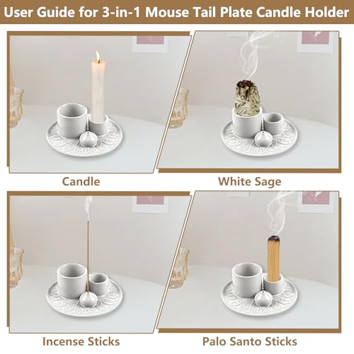 4 in 1 Räucherstäbchenhalter, Diese Räucherschale für jedes Räucherwerk, Palo Santo, Salbei Räuchern und Kerzenhalter, Räucherstäbchen Halter ideal für Home Decor, Meditation und Yoga (Weiß)