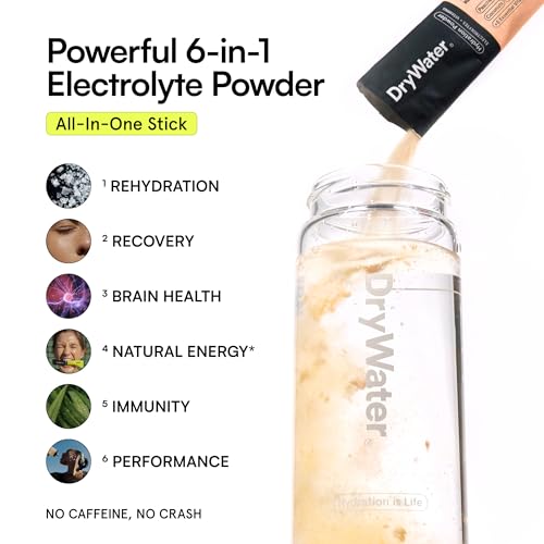 Image of DryWater Electrolyte + Vitamin Hydration Powder Packets - Peach Mango, 1,000mg Potassium, Real Organic Fruit, NSF Certified for Sport, Nothing Artificial, No Added Sugar (12 Stick Packs)