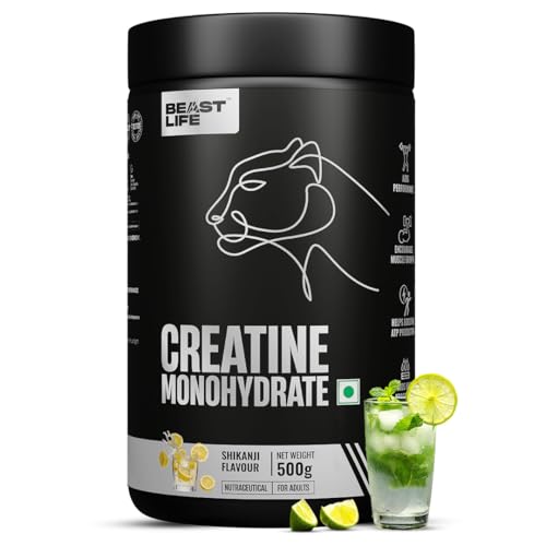 Image of BEASTLIFE Super Micronized Creatine Monohydrate Powder 500g | 135 Servings Shikanji Flavor | NABL Lab Tested | Premium Sports Nutrition for Strength & Performance