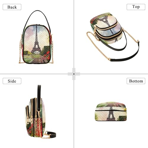 Women Single Shoulder Purse Colorful Phone Bags with Chain Strap Quilted Designer Satchel Crossbody Bag Painting Eiffel Tower Spring4