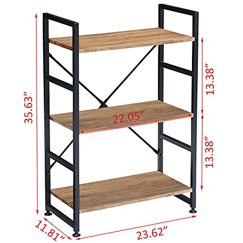 Hasiodxe Bookshelf For Small Space, 3 Tier Wood Book Shelf And Bookcase With Metal Frame, Rustic Standing Unit Shelf Display Rack For Living Room/Home Office, Light Brown #TOP1
