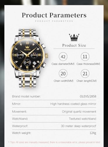 Image of OLEVS Watch for Men Diamond Business Dress Analog Quartz Stainless Steel Waterproof Luminous Date Two Tone Luxury Casual Wrist Watch Blue