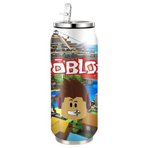 MAJEQZGY Roblox Botella de agua de acero inoxidable de 500 ml, botellas de deporte plegables de acero inoxidable con pajita, taza reutilizable para bebidas para viajes, deportes (sonrisa de la ciudad)