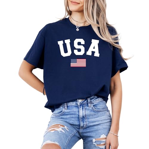 Patriotic American Flag T-Shirt for Men and Women - 100% Cotton USA Graphic Tee - Distressed Style Short Sleeve Shirt, Navy, 2X-Large