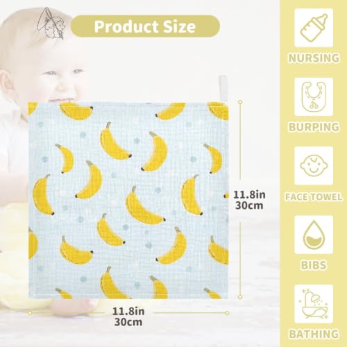 Image of vvfelixl Yellow Cute Banana Baby Burp Cloths Baby Muslin Washcloths for Boys Girls Cotton Babys Face Towel for Newborn Soft 11.8 X 11.8 in, 5 Pack