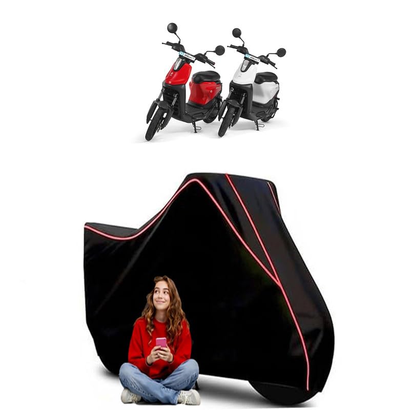 Image of Yulu Wynn Electric Scooty Bike Cover Water Resistant Outdoor Use Universal Fit Scooters Motorcycles Heavy Duty UV Protection Dust Rain Scratch Resistant Elastic Bottom Black Blue Piping