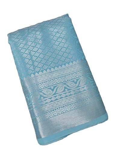 Image of NEW COLLECTION Sky Blue Silver Zari Sarees for Women Woven Kanjivaram Original Bnarasi Zari Silver Brocade Silk Saree Traditional Wedding Banarasi Silk Kanjivaram Pattu Saree Sky Blue Color Sari