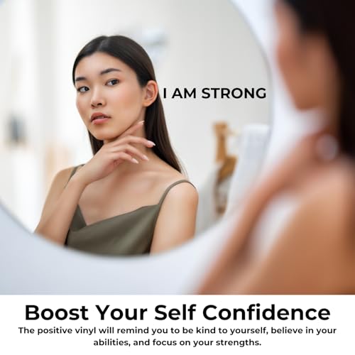 Image of I AM Strong Self-Affirmation Mirror Decal, Positive Meditation Vinyl Sticker, Motivational Wall & Mirror Sticker, Safe for Kids & Teens, Empowering Bathroom Decor for Girls - 5.5 * 23.5cm
