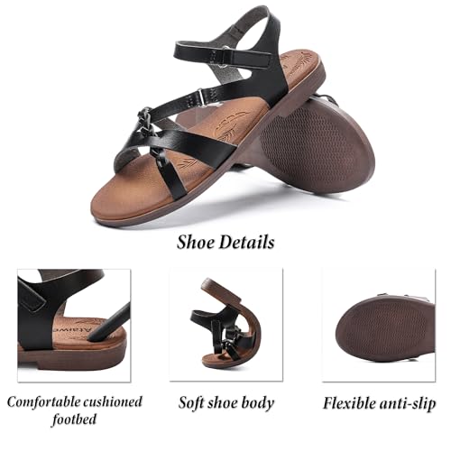 Image of Ataiwee Women's Flat Slide Sandals - Comfortable Open Toe Design,Casual Slip-On with Ankle Strap,Hook-and-Loop Closure Summer Sandals.