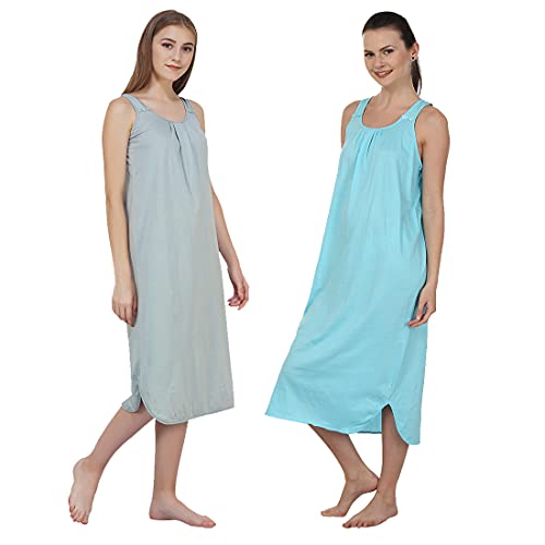 Image of BLAZON Women's Cotton Hosiery Solid Maxi Nighty Slip (Pack of 2) Available Sizes: S, M, L, XL, 2XL, 3XL, 4XL, 5XL