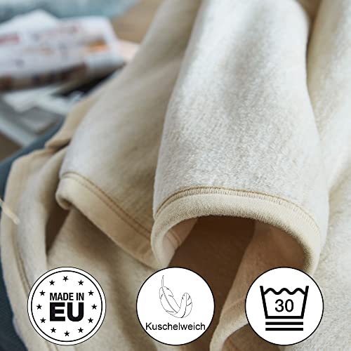 Ibena Fano Sofaschoner 100x200 cm – Sofaschutz wollweiß Creme, toller Couchschoner aus hochwertiger Baumwollmischung, kuschelweich und pflegeleicht
