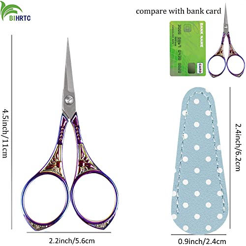 Bihrtc 4.5Inch Embroidery Scissors With Leather Sheaths Serrated Stainless Steel Sharp Pointed Tip Detail Shears For Sewing Needlework Detail Thread Cutting Artwork Needlework Diy Tools #TOP1