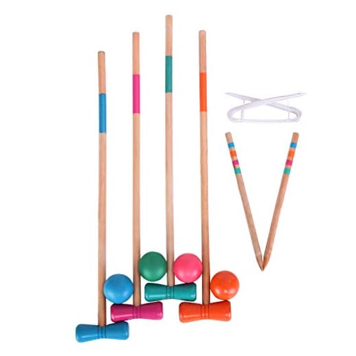 Fine Croquet Set with Wooden Mallets, Colored Balls, Sturdy Carrying Bag for Adults &Kids, Perfect for Lawn,Backyard,Park and More (As Shown)