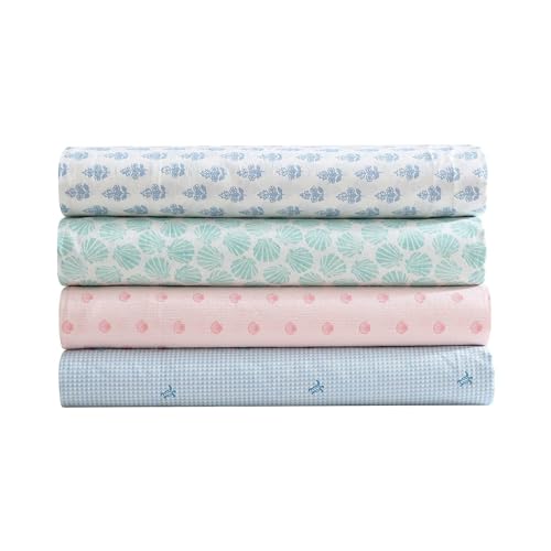 Image of Laura Ashley - King Sheets, Cotton Percale Bedding Set, Lightweight & Breathable Home Decor (Scallop Dollop Pink, King)