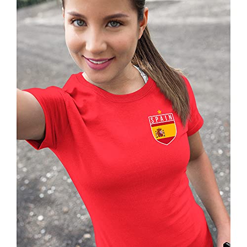 Camiseta de fútbol de España para mujer - Camiseta retro con insignia de la bandera de España - Camiseta de fútbol americano europeo 2020 - Torneo de España 2021 Footy Soccer Top, rosso, L