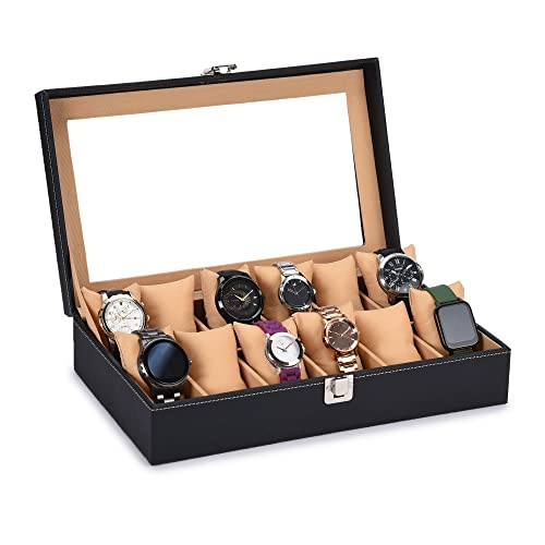 STORESHINE Unisex 12 Slots Watch Box Organizer PU Leather Wrist Watches Acrylic Display Case Storage Box in Black and Beige Color (B0BYJ6HSHV) Amazon Price History, Amazon Price Tracker