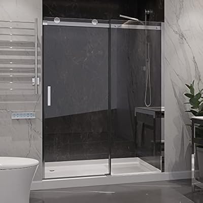 ANZZI 76" x 48" Frameless Shower Door in Polished Chrome, Rhodes Water Repellent Glass Shower Door with Seal Strip Parts and Handle, Easy Glide Rollers Sliding Shower Door (SD-FRLS05701CH)