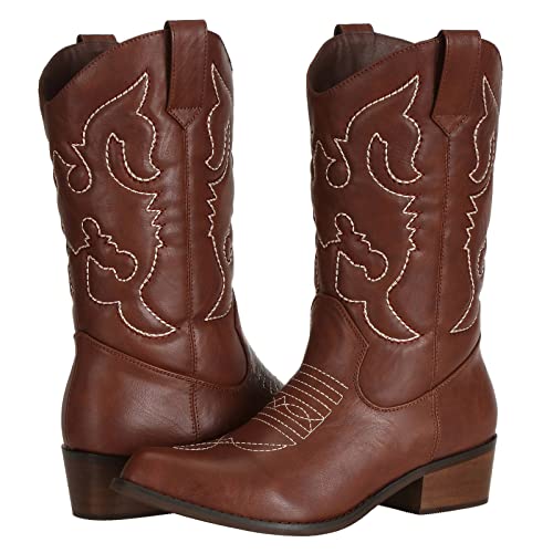 Shesole Wide Calf Cowboy Cowgirl Boots Women Western Boots Pointed Toe Brown Size 7 #TOP25