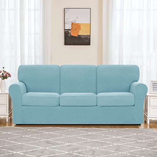 Subrtex 5 Piece Loveseat Cover Bundles 7 Piece Sofa Cover Stretch Couch Slipcover With Separate Backrest Covers And Cushion Covers Slipcover Sets For Living Room（Medium+Large,Steel Blue） #TOP2