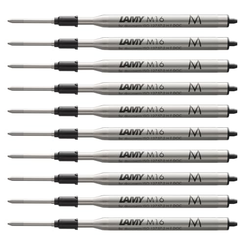 LAMY M16 10er Set Kugelschreiber-Großraummine aus Metall - Original Ersatzmine für alle Lamy Kugelschreiber Modelle - dokumentenecht - Strichbreite Mittel in Tintenfarbe schwarz
