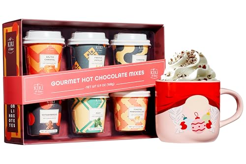 Kiri &amp; Sons Gourmet Hot Cocoa Gift Set Cup Hot Chocolates - Set of 6 Flavors - Salted Caramel, French Vanilla, Caramel, Gingerbread, Mint, Amaretto &amp; More - Winter Gifts For Her, Him, Kids