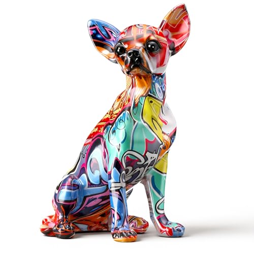 Estatua colorida de chihuahua estilo graffiti 24 cm altura miniatura 1
