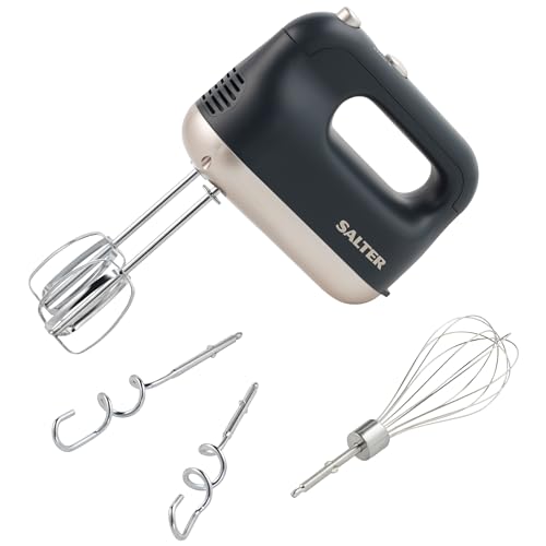 Salter EK5512BGRY Marino Hand Mixer – 250W Electric Whisk, 5 Speed, Stainless Steel Attachments, 2 Mixing Beaters, 2 Dough Hooks and Balloon Whisk, Eject Button, Baking Kitchen Food Mixer