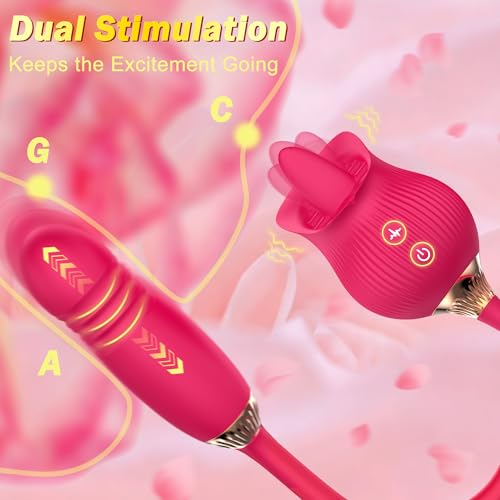 QINMIJIA Rose Sex Toy Thrusting Dildo Tongue Vibrator for Women, G Spot Clitoral Stimulator with 12 Tongue Licking & Vibrating for Anal Nipple Pleasure, Double Dildo Adult Toys for Female & Couples - Image 3