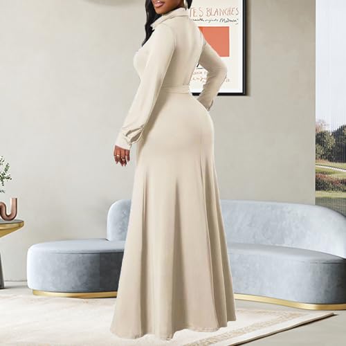 Image of Maxi Dresses for Women Casual Long Sleeve Crewneck Floor Length Dress | Floral Print,Swing,Soft Fabric,with Belt and Pockets
