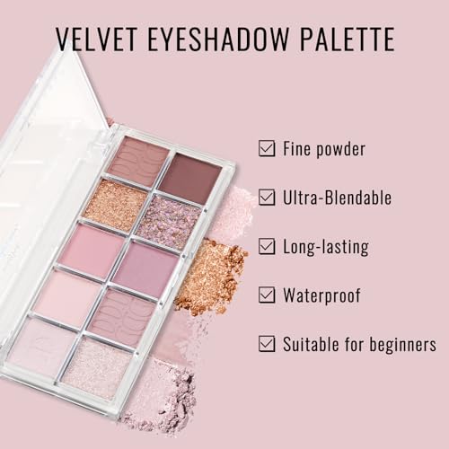 Image of Erinde 10 Color Eyeshadow Palette Makeup - Matte Shimmer Glitter Eye Shadow, Ultra-Blendable, High Pigmented, Naturing-Looking, Neutral Nude Eyeshadow Palette with Professional Brush, Summer Dreamland