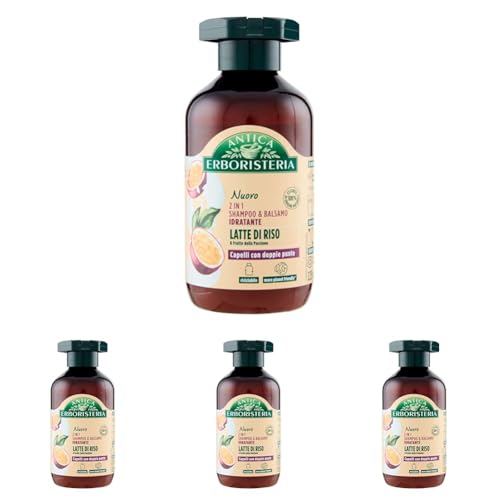 Antica Erboristeria - 2in1 Shampoo & Balsamo Idratante al Latte di Riso per Capelli con Doppie Punte - 225ml (Confezione da 4)