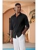 Mens Cotton Linen Shirts Long Sleeve Button Down Henley Shirts Regular Fit Summer Beach T Shirt Black 4XL #3