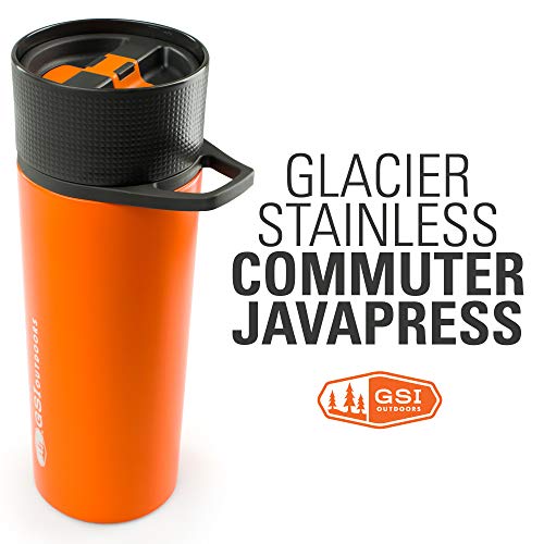 GSI Outdoors, Glacier Stainless Commuter JavaPress, French Press Coffee Mug, Superior Backcountry Cookware