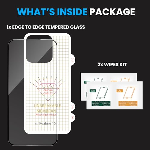 Image of ArmourPro Tempered Glass for Realme 15T with Back Clear Membrane Guard, Edge to Edge Screen Protector, Anti-Bubble, Anti-Fingerprint, Oil Resistant, Installation Kit | Black
