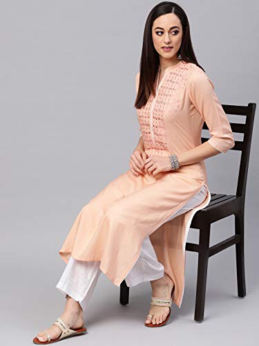 Image of Idalia Cantaloupe Embroidered Kurta Peach and White