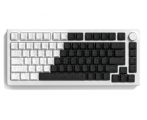 dagaladoo Double Shot PBT keycap Set,White and Black Topographic Keyboard keycaps 60 75 100 Percent,Shine Through Custom keycap Lines Backlit,Cherry Profile Key caps for US Layout Mechanical Keyboard