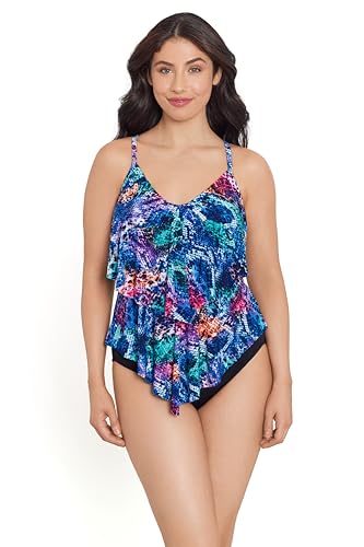 Trimshaper Womens Double Tier Ronnie Swim Tankini Top with Fully Lined Back and Bra Support, Prismatic Python, 14