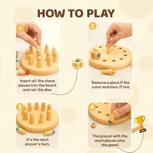 Image of Wooden Color Memory Chess Game for Kids Age 3+ | Wooden Memory Match Stick Chess Board Game | Brain Puzzle Toy for Boys, Girls & Adults | Montessori Learning & Family Game