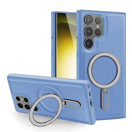 Coque Samsung S23 Ultra en cuir bleu clair avec anneau et charge magnétique