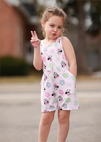Image of Disney Princess Frozen Minnie Mouse Stitch Girls Romper With Pocket Sleeveless Jumpsuit One Piece Outfit For Toddlers & Kids